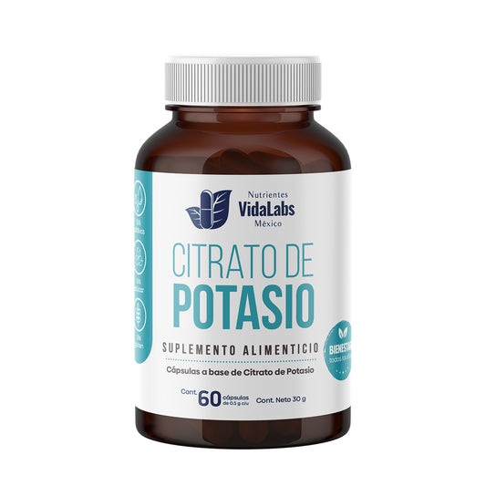 Citrato de Potasio 500mg de Vida Labs |  Apoya la función muscular, ayudando a prevenir calambres y favoreciendo la contracción y relajación muscular | 60 Cápsulas Vegetales