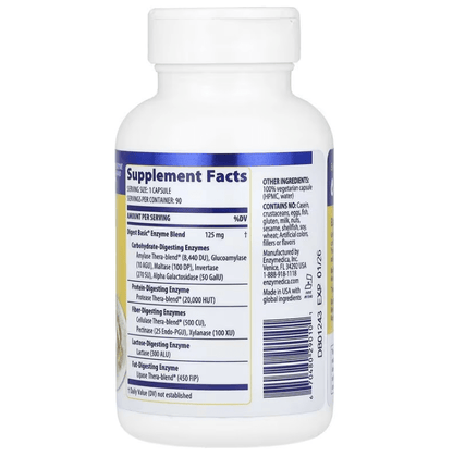 Enzimas Digestivas Digest Basic de Enzymedica | Apoyo Suave para Digestión, Reducción de Gases e Hinchazón | 90 Cápsulas Veganas y Kosher