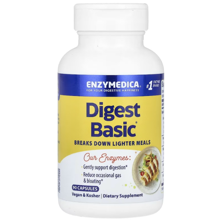 Enzimas Digestivas Digest Basic de Enzymedica | Apoyo Suave para Digestión, Reducción de Gases e Hinchazón | 90 y 30 Cápsulas Veganas y Kosher