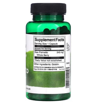 Saw Palmetto 160 mg de Swanson | Bienestar masculino, ayuda a mantener una próstata saludable | 120 cápsulas vegetales