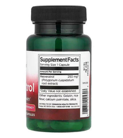 Resveratrol 250 mg de Swanson | Apoyo cardiovascular y potente antioxidante | 30 cápsulas vegetales