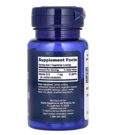 Metilcobalamina, Vitamina B12 de 1mg Life Extension | Apoyo de la función cardiovascular y formación de glóbulos rojos | 60 cápsulas vegetales
