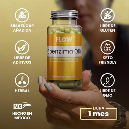 Coenzima Q10 120mg + Golden Berry + Vitamina B6 de Flow Supplements | Apoya la función cardiovascular, promoviendo la circulación sanguínea | 30 cápsulas vegetales