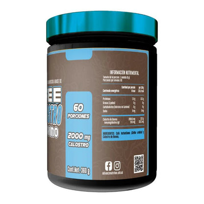 Café con Calostro Bovino de Advance Labs Nutrition | Mejora la recuperación y energía matutina | 360g, 60 porciones