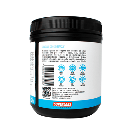 Colágeno Hidrolizado Grass Fed Superlabs| Favorece firmeza y apariencia de la piel, cabello y uñas | Polvo 454g Sin sabor