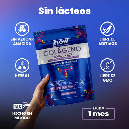 Colágeno Hidrolizado + Cloruro de Magnesio + Acaí 15g de Flow Supplements | Fortalece huesos y articulaciones, apoyando la función muscular | Polvo de 500g