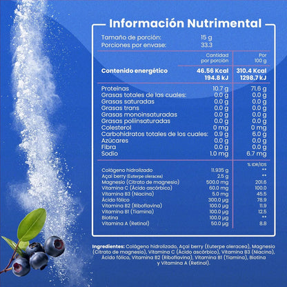 Colágeno Hidrolizado + Cloruro de Magnesio + Acaí 15g de Flow Supplements | Fortalece huesos y articulaciones, apoyando la función muscular | Polvo de 500g