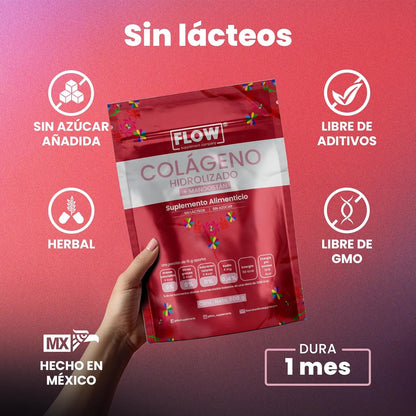 Colágeno Hidrolizado + Mangostán con vitaminas y minerales  15g de Flow Supplements | Fortalece el cabello, la piel y las uñas | Polvo de 500g