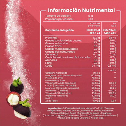 Colágeno Hidrolizado + Mangostán con vitaminas y minerales  15g de Flow Supplements | Fortalece el cabello, la piel y las uñas | Polvo de 500g