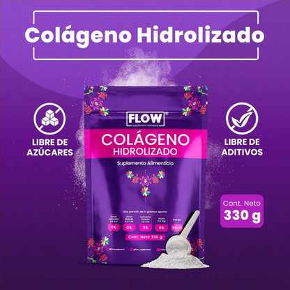 Colágeno Hidrolizado + Omegas + granada 11g y vitaminas de Flow Supplements | Fortalece el cabello, la piel y las uñas | 330g