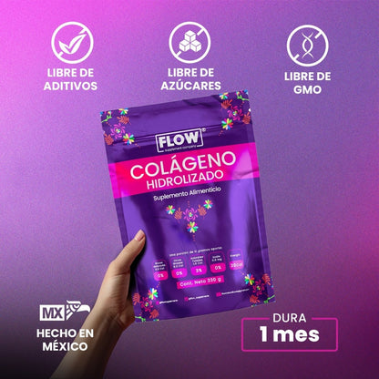 Colágeno Hidrolizado + Omegas + granada 11g y vitaminas de Flow Supplements | Fortalece el cabello, la piel y las uñas | 330g