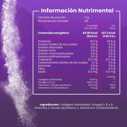 Colágeno Hidrolizado + Omegas + granada 11g y vitaminas de Flow Supplements | Fortalece el cabello, la piel y las uñas | 330g