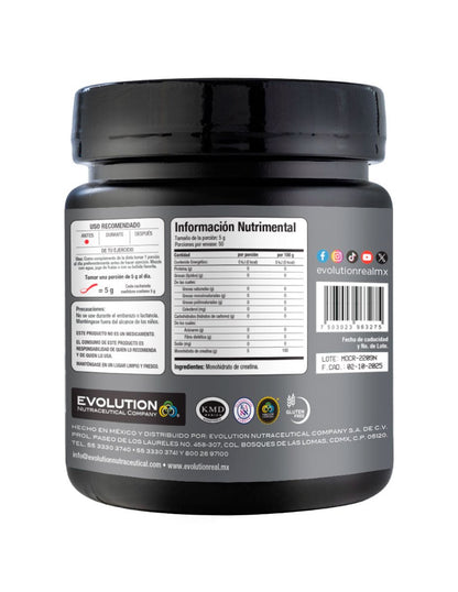 Creatina Monohidratada 5g por porción de Evolution Nutritional - 250 y 500g | Potencia tus entrenos y la recuperación muscular | 100 y 50 porciones