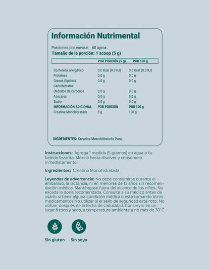 Creatine Monohydrate Support | Creatina Monohidratada NutriADN | 300 gr 100 Porciones por envase