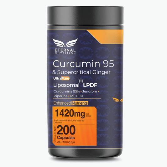 Curcumina 95 y Jengibre liposomal 1420 mg Eternal Nutrition | Antioxidante celular | 200 cápsulas