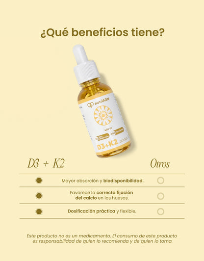D3 400 UI + K2 de NutriADN | Mantenimiento de huesos y dientes, sistema inmunológico | 30 ml
