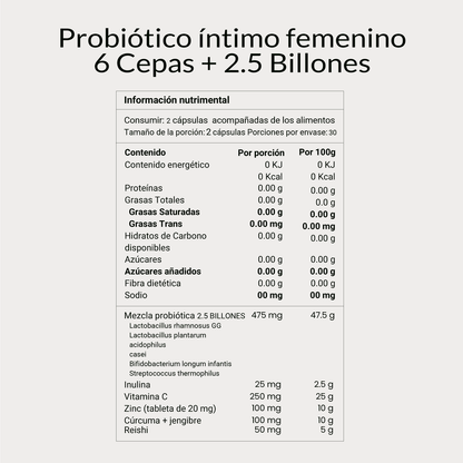 Probiótico + Prebiótico Vaginal de Briah | Mezcla Probiótica 6 cepas 2.5 UFC | 60 cápsulas para 30 días