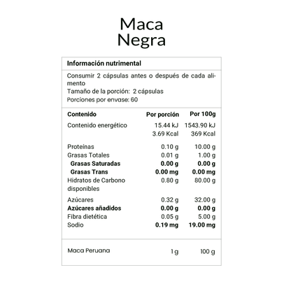 Maca negra peruana | Energía y vitalidad masculina | 60 Cápsulas