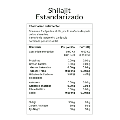 Shilajit estandarizado 500 mg de Briah | Vigor y Energía diaria para hombre| 60 cápsulas