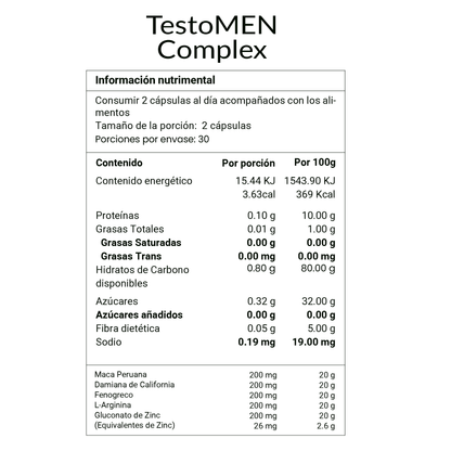 TestoMEN Complex | Suplemento para Hombres| Precursor con 6 ingredientes | 60 Cápsulas