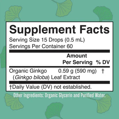 Ginkgo Biloba 590mg en Gotas de Mary Ruth's 0.5ml por porción | Diseña