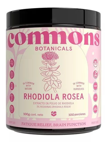 Extracto de Rhodiola + Calcio de Commons 1g por porción | Apoyo para la Fatiga Crónica y Resistencia Mental | Polvos de 100 y 50g