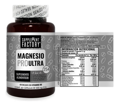Magnesio PRO Ultra de Supplement Factory | Favorece la relajación muscular y el descanso, huesos y articulaciones  | 60 cápsulas