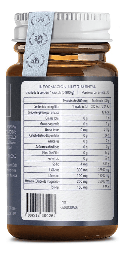 L-Glicina + L-Leanina +Óxido de Magnesio y Toronjil 800mg Laila de Tiba Salud | Promueve la relajación y la calma, ayudando a reducir la tensión y el estrés diario | 30 cápsulas vegetales