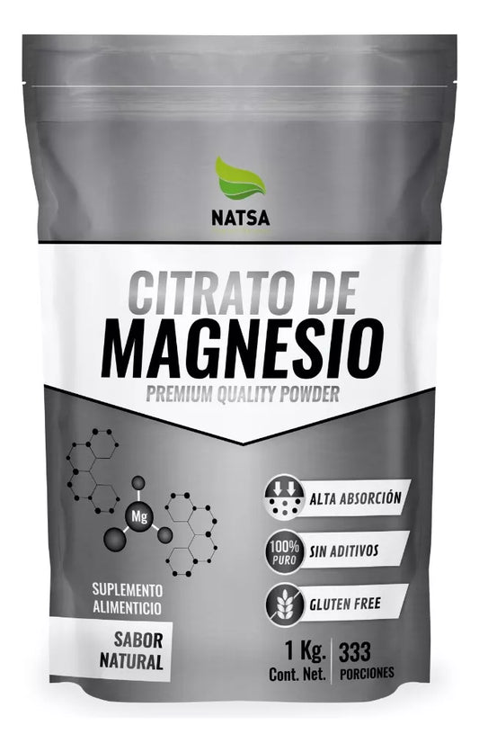 Citrato de Magnesio 3g por porción de Natsa | Fortalecimiento Muscular y Óseo | Presentación en bolsa de 1kg y 500g - Sabor Natural