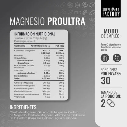 Magnesio PRO Ultra de Supplement Factory | Favorece la relajación muscular y el descanso, huesos y articulaciones  | 60 cápsulas