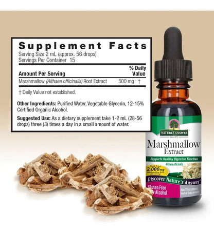 Raíz de malvavisco 2000mg de Nature's Answer | Propiedades naturales que actúan como calmantes y beneficios para el sistema digestivo | Gotero de 30ml