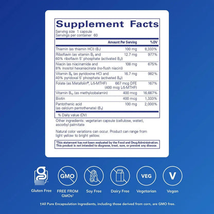 B-Complex Plus Pure Encapsulations | Energía, funcionamiento del sistema nervioso | 60 cápsulas