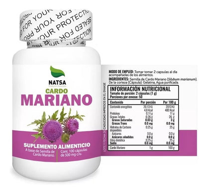 Cardo Mariano de Natsa 1000 mg | Detox Hepático | 100 cápsulas