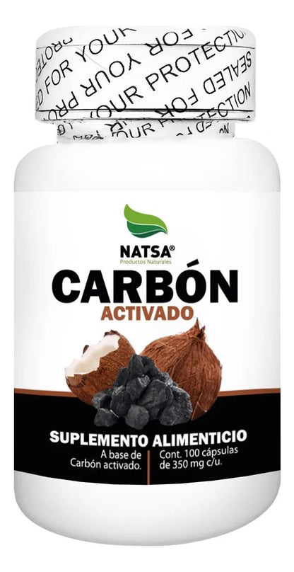 Carbón activado vegetal de NATSA 350 mg | Apoya procesos de detoxificación digestiva | 100 cápsulas
