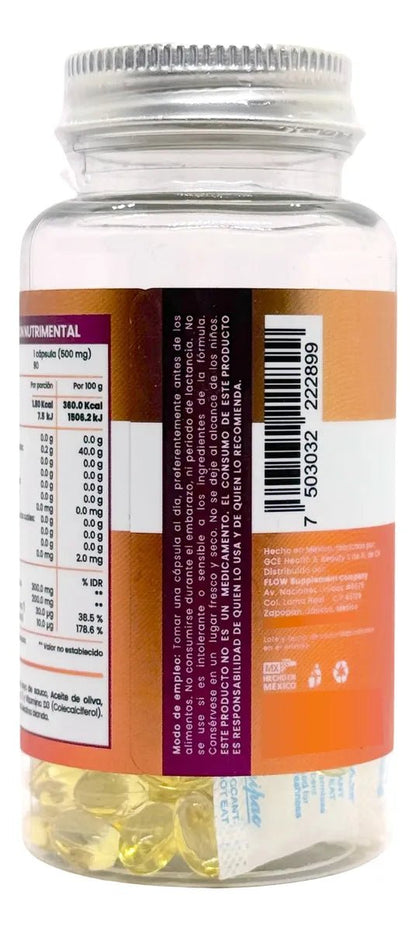Vitamina D3+K2 500mg con extracto de baya de Flow Supplement | Apoyo de la función cardiovascular e Inmunológica | 90 cápsulas vegetales