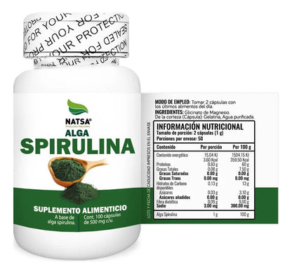 Alga spirulina de Natsa | Apoyo al Sistema Inmune | 100 Cápsulas