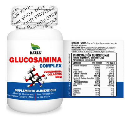 Glucosamina Complex 500 mg NATSA | Favorece la flexibilidad y movilidad articular | 100 cápsulas