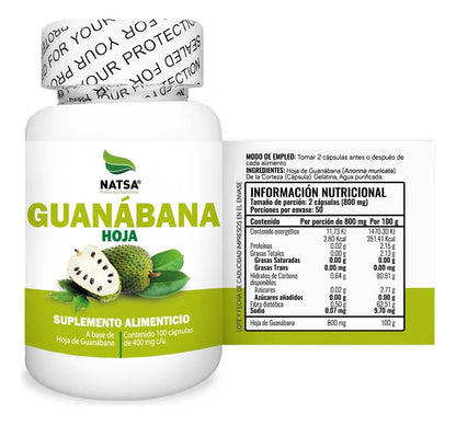 Hoja de Guanábana 400 mg NATSA | Ideal para rutinas de desintoxicación y equilibrio | 100 cápsulas