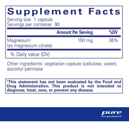 Calcio + Magnesio Citrato Pure Encapsulations | Función muscular, sistema nervioso | 90 cápsulas