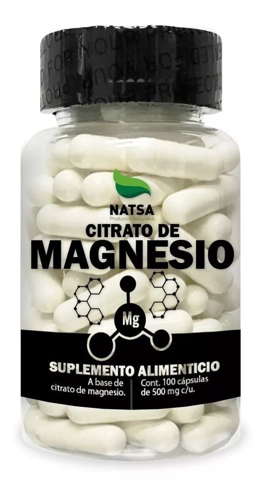 Citrato de magnesio 1000mg por porción de Natsa | Contribuye en la Función Muscular y de los Huesos | 100 cápsulas vegetales