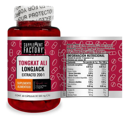 Tongkat Ali 200:1 de Supplement Factory | Equilibrio hormonal masculino | 60 cápsulas