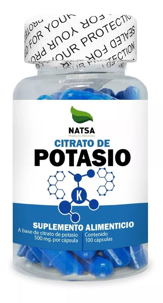 Citrato de Potasio 1000mg por porción de Natsa | Regula la Presión Arterial - Equilibrio de Electrolitos | 100 cápsulas vegetales