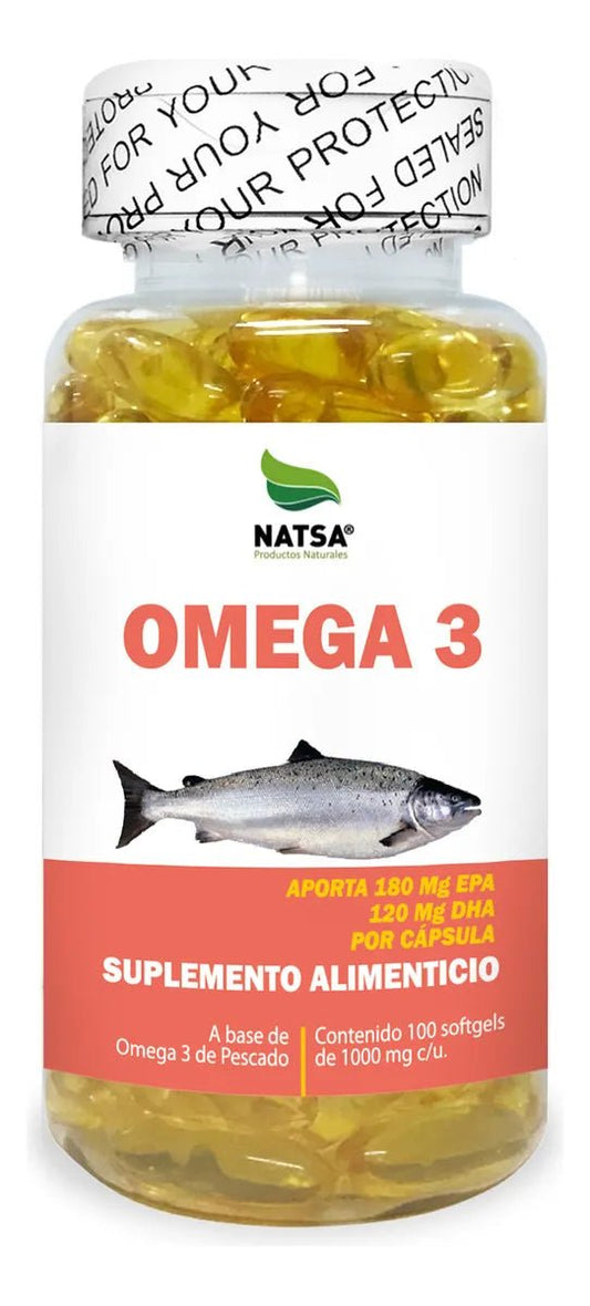 Omega 3 de pescado 1000 mg Natsa | Favorece el funcionamiento cardiovascular | 100 cápsulas blandas