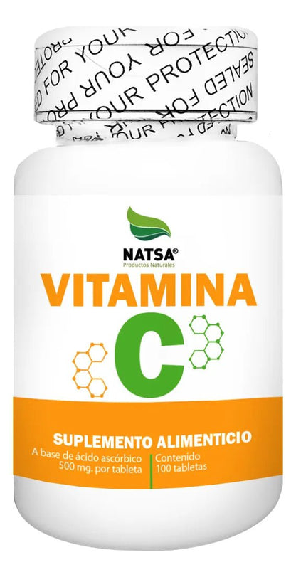 Vitamina C, Ácido Ascórbico 500 mg Natsa | Apoya el funcionamiento del sistema inmune | 100 tabletas