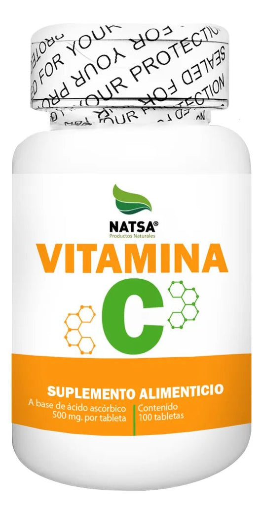 Vitamina C, Ácido Ascórbico 500 mg Natsa | Apoya el funcionamiento del sistema inmune | 100 tabletas