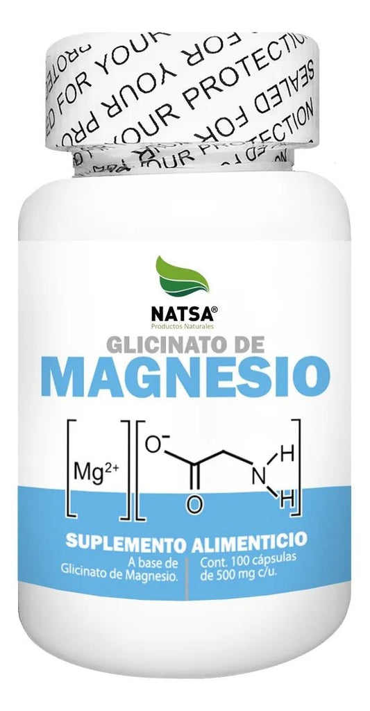 Glicinato de Magnesio 500 mg NATSA,  | Apoya la función muscular y neuromuscular | 100 cápsulas