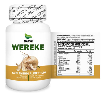Raíz de Wereke 500 mg Natsa | Contribuye al equilibrio natural de los niveles de glucosa | 100 cápsulas