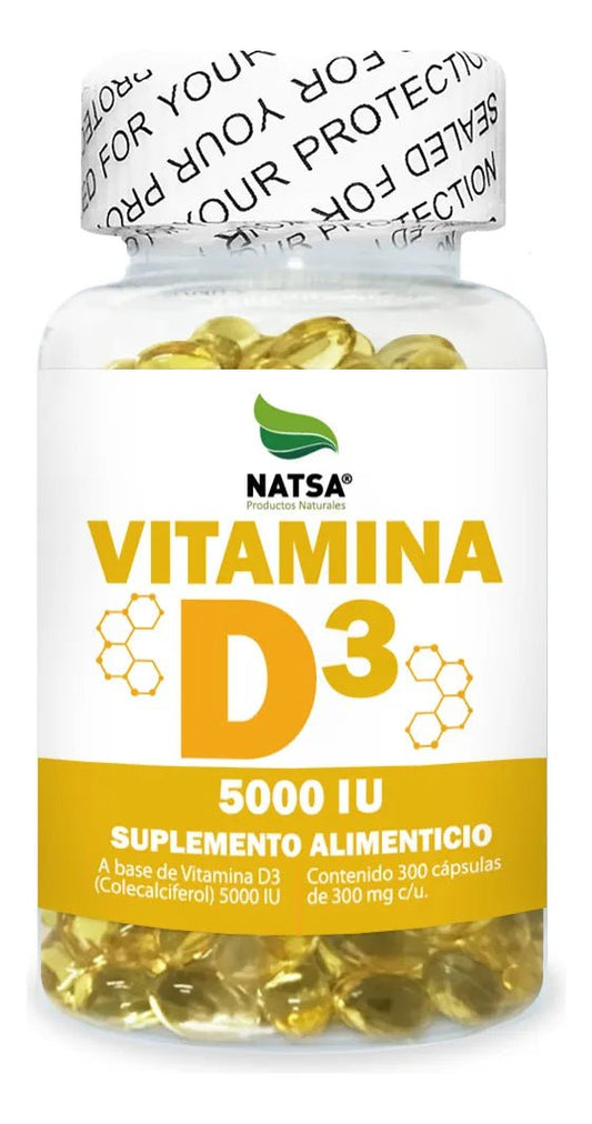 Vitamina D3  5000 IU Natsa | Contribuye al mantenimiento de huesos fuertes | 300 cápsulas blandas