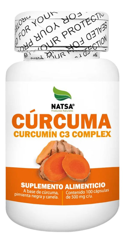 Cúrcuma Curcumín C3 Complex 500 mg NATSA | Apoya el bienestar digestivo, antioxidante | 100 cápsulas
