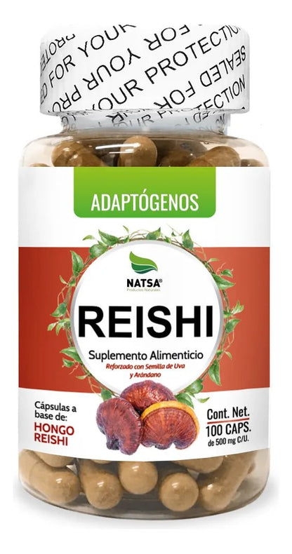 Hongo Reishi 500 mg de NATSA | Aporta antioxidantes naturales al organismo, equilibrio físico y emocional | 100 cápsulas